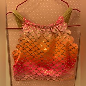 Girls size 2T mermaid scale gold foil bikini swim suit. Ombré colors scale gold